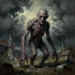 creepy creature painting in the style of artist zdzislaw beksinski