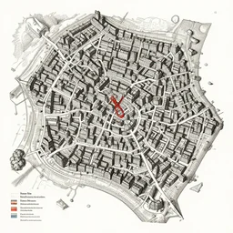 medieval manuscript isometric map of london, detailed, illuminated illustration woodcut