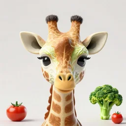 3 d art of a giraffe face created from cabbage, tomato, and broccoli, on fire, burning, flames, detailed, realistic, 4 k photograph, food art, sharp facial detail