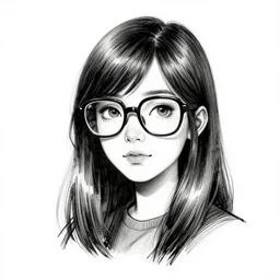 a nerdy young woman with big glasses, character portrait, ink drawing, black and white, concept art by tim bradstreet