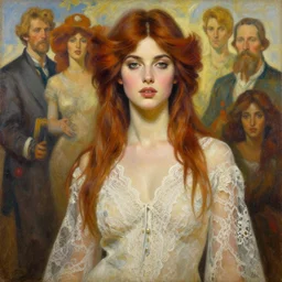 a stunning portrait painting of goddess angela sarafyan, hybrid oil painting, high fashion, lace clothing, scenic background, art by jeremy pitkin, alphonse mucha, greg rutkowski, tim hildebrandt, boris vallejo, artgerm