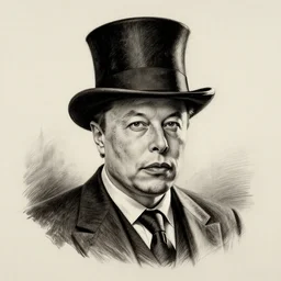 elon musk with a top hat as a pencil sketch