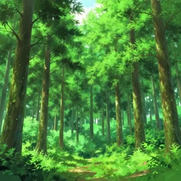 brightgreen anime forest of pine trees