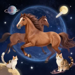 horses in space, cats, dogs