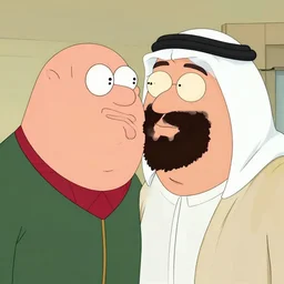 peter griffin kissing osama bin laden in family guy, detailed faces, highly detailed,