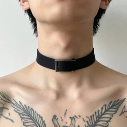straight neck, black choker, tattoos