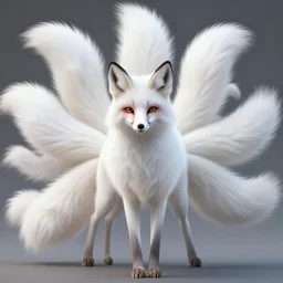 complete and delicate portrait of a white nine - tailed fox, beautiful, agile, fairy, myth, legend, detailed, trending on artstatioin, light effects, kilian eng, john harris, bastien lecouffe - deharme