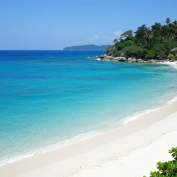 koh samui koh krabi crystal clear blue water white sandy beach, 8 k wallpaper, high viewpoint, beautiful lighting, dslr