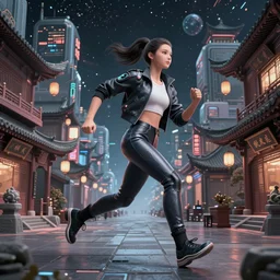 erlang shen yang jian runs in ancient chinese city, cyberpunk style, space art, cgsociety, 8 k hd, rendered in maya, vary tracing, artstation, pixiv, krenz cushart