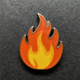 vintage enamel pin of a windy fire flame warning