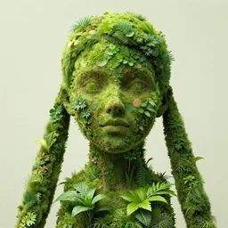 a photo of a human with skin made of plants