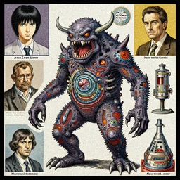 hi - tech rna new world order bioweapon monster cutaway diagram, mosaic by junji ito, jean leon gerome, norman rockwell