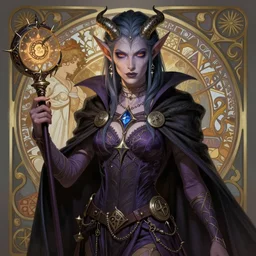 a beautiful tiefling sorcerer with runic magic theme, intricate, sharp focus, illustration, highly detailed, digital painting, concept art, matte, art by wlop and artgerm and greg rutkowski and alphonse mucha, masterpiece