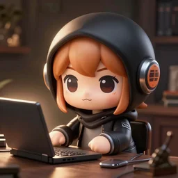 cute nendoroid of a girl who is a master computer hacker