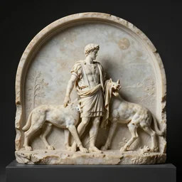 marble carving of romulus and remus and wolf mother, studio lighting