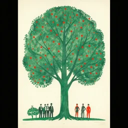 a green tree with red dots, limited neutral palette, by pascal campion, petros afshar, anton fadeev, dean ellis, randolph stanley hewton, beautiful graphic, propaganda poster art 1 9 7 0 s illustrated advertising art, painterly design
