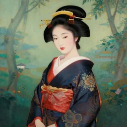allegorial portrait of a beautiful japanese woman in a scenic otherworldly environment by yoann lossel + martine johanna