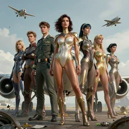 beautiful pilot with aircraft, fantasy character portrait, bikini, bodysuit, leotard, ultra realistic, wide angle, intricate details, the fifth element artifacts, highly detailed by peter mohrbacher, hajime sorayama, wayne barlowe, boris vallejo, aaron horkey, gaston bussiere, craig mullins