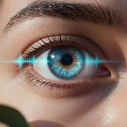 a futuristic eye with soundwaves, photorealistic octane render, hyper detailed, hyper realistic