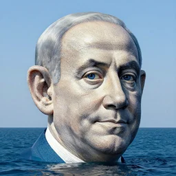 a giant benjamin netanyahu head sculpture in the sea made out of thousands of small eyes, long shot, hyper detailed, hyper realistic, ray tracing, 8 k resolution, sharp focus, realistic water, award winning