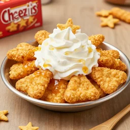 cheezits topped with whipped cream and cheeto puffs as a 5 star dish, art station, 4 k