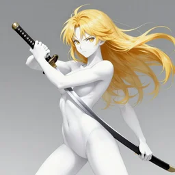 renaissance anime brave elf girl with white skin, strong pose, katana in hand, golden hair blowing the wind, strong pose, trending art, dynamic photography, centered, fate zero, extremely high detailed, bokeh color background, studio ghibly makoto shinkai, wlop