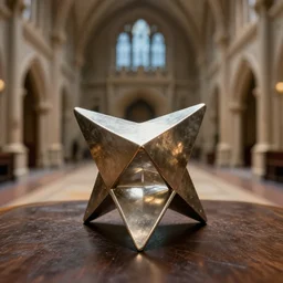 macro shot of a tesseract sitting on a table in the hall of a great castle