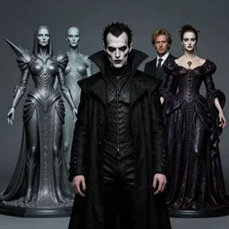 studio portrait of mr sinister by rembrandt, pan's labyrinth movie still frame of vampiric mr sinister, mcu nathaniel essex mr sinister by wayne barlowe by caravaggio, 3 d fantasy character sculpture by beksinski, editorial dress of futuristic collection by alexander mcqueen and guo pei
