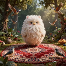 exotic animals in the magic Fluffy 3d Persian Carpet dimension, everything is carpet and 3d, birds and trees, surreal, detailed and composed, photorealistic digital art painting, immense detail, epic, striking