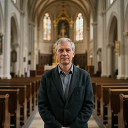 a portrait of edp445 in a church