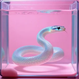 aqua translucent snake swimming inside a colorful computer full of light pink water