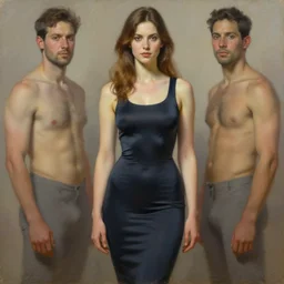 a painting of a female in skintight dress. by randolph hewton and edward robert hughes. trending on artstation, highly detailed