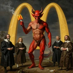 photo of the devil at mcdonald ’ s by hieronymus bosch, joel peter witkin, annie liebovitz, rembrandt.