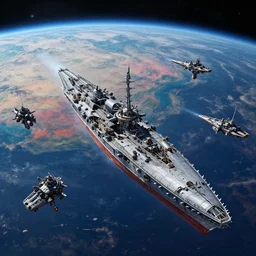 warhammer 4 0 k fleet gothic space battle, detailed capital ships, high orbit above colorful planet surface, cinematic lighting, photorealistic, space photography, octane render by tomino - sama