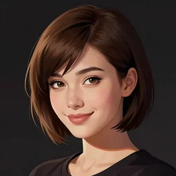 portrait of a beautiful girl in 2 0 7 7 with short brown hair, men's haircut, and smiling, dramatic lighting, illustration by greg rutkowski, yoji shinkawa, 4 k, digital art, concept art, trending on artstation