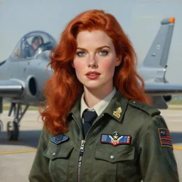 epic professional digital portrait art of attractive redhead woman airforce pilot, 4 0 mm lens, painting, facing front, by neal adams and adam hughes, artstation, cgsociety, wlop, epic, much wow, much detail, gorgeous, detailed, cinematic, masterpiece