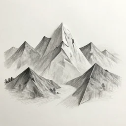 origami mountains, pencil sketch