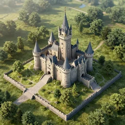 aerial photo of castle in a terrarium, octane render