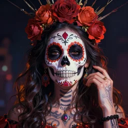 illustration of a sugar skull day of the dead girl, art by steve ditko
