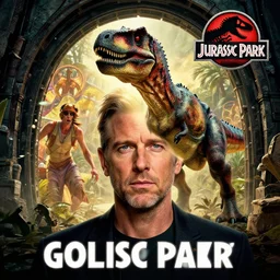 hyperrealistic portrait of jeff goldblum as ian malcolm facing a velociraptor in the jurassic park gate portal. by jeremy mann and alphonse mucha, fantasy art, photo realistic, dynamic lighting, artstation, poster, volumetric lighting, very detailed faces, 4 k, award winning