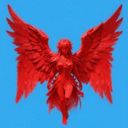 red angel on blue background, chromostereopsis