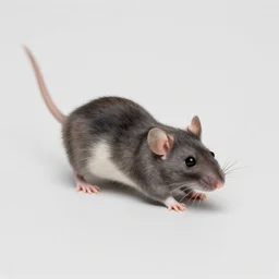 a low resolution rat diagonally spinning on a plain background