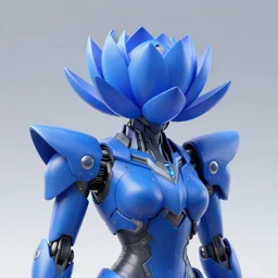 futuristic blue nymphaea themed mecha waterlily upper body, sepals forming helmet, highly detailed, nymphaea, 8 k hd resolution, barbatos gundam with floral inlay, bandai box art, star wars, makoto kobayashi, frank gehry, raymond swanland