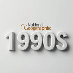 a photo and large impressive text, 1 9 9 0's national geographic photograph magazine.