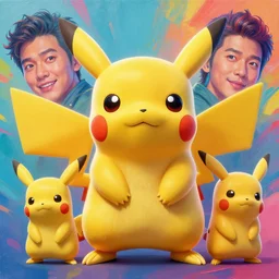 colourful caricature - 3 d vfx art - of pikachu, art style by james jean & hsiao - ron cheng, character concept art, unreal engine render, digital illustration, sharp, intricate detail, volumetric light, ray tracing, soft light, claymation style, symmetric, acrylic on canvas, pinterest, artstation, behance,