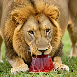 a lion eating jello