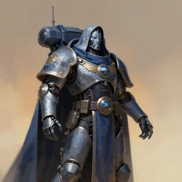 an epic potrait of knowledge seeking cloaked tech priest, Adeptus Mechanicus, cybernetic enhancements, praise the omnissaiah, Zdzislaw Beksinski, Lewis Jones, mattias adolfsson, Warhammer 40K!!, cold hue's, warm tone gradient background, concept art