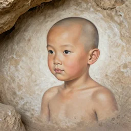 cave man painting of a bald boy