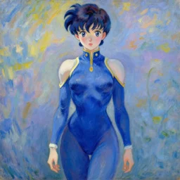 a portrait of a female one piece character, blue outfit, very anime in impressionist style, trending artwork, anime painter studio, by claude monet