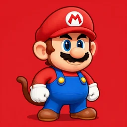 monkey with mario hat on digital art red background 2